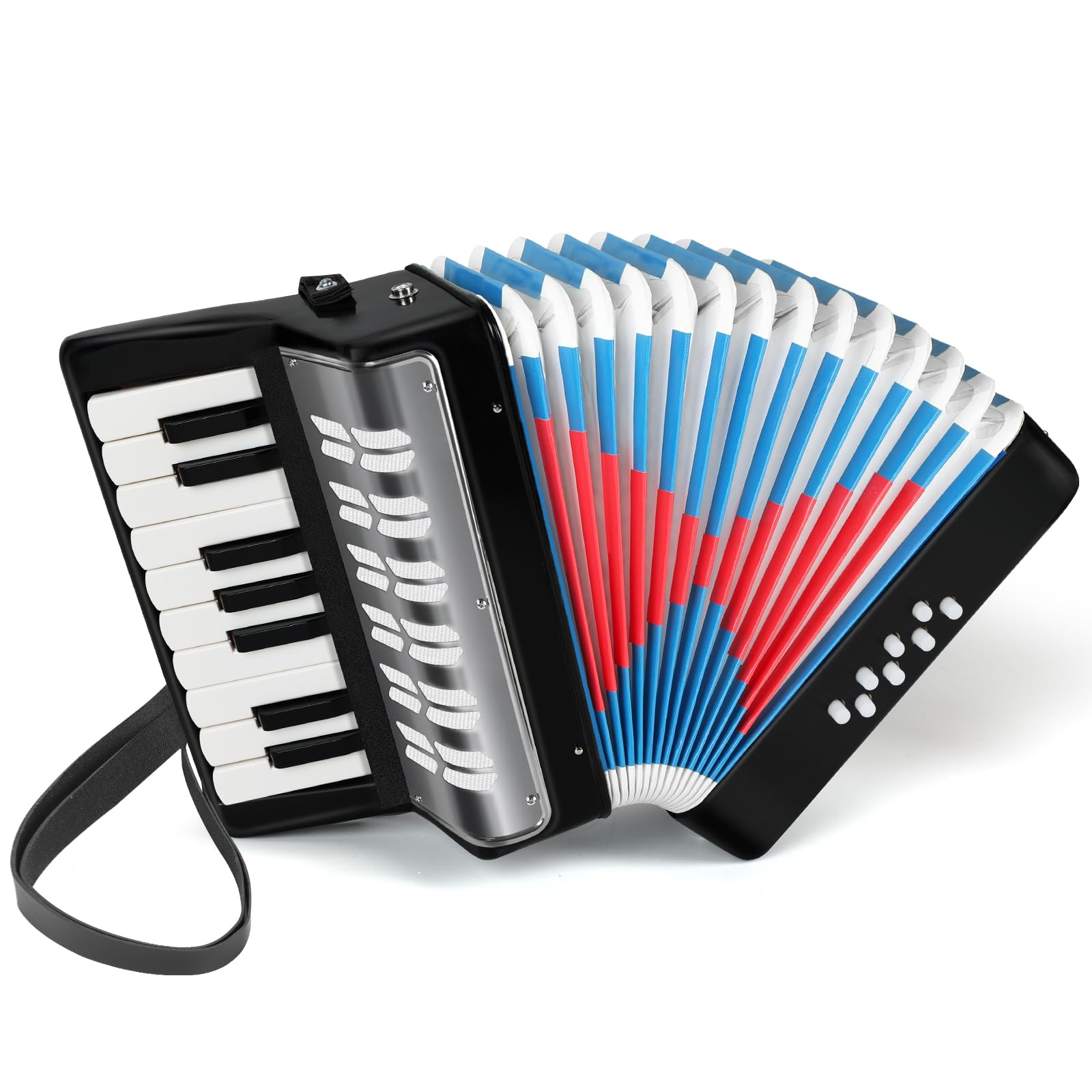 Photo 1 of Lotkey 17 Key Piano Accordion, 8 Bass Kids Accordion, Celluloid Body, Metal Cover Accordions Louder Clearer Timbre Than Plastic, Lightweight Design for Children, Beginners to Practice (Black)
