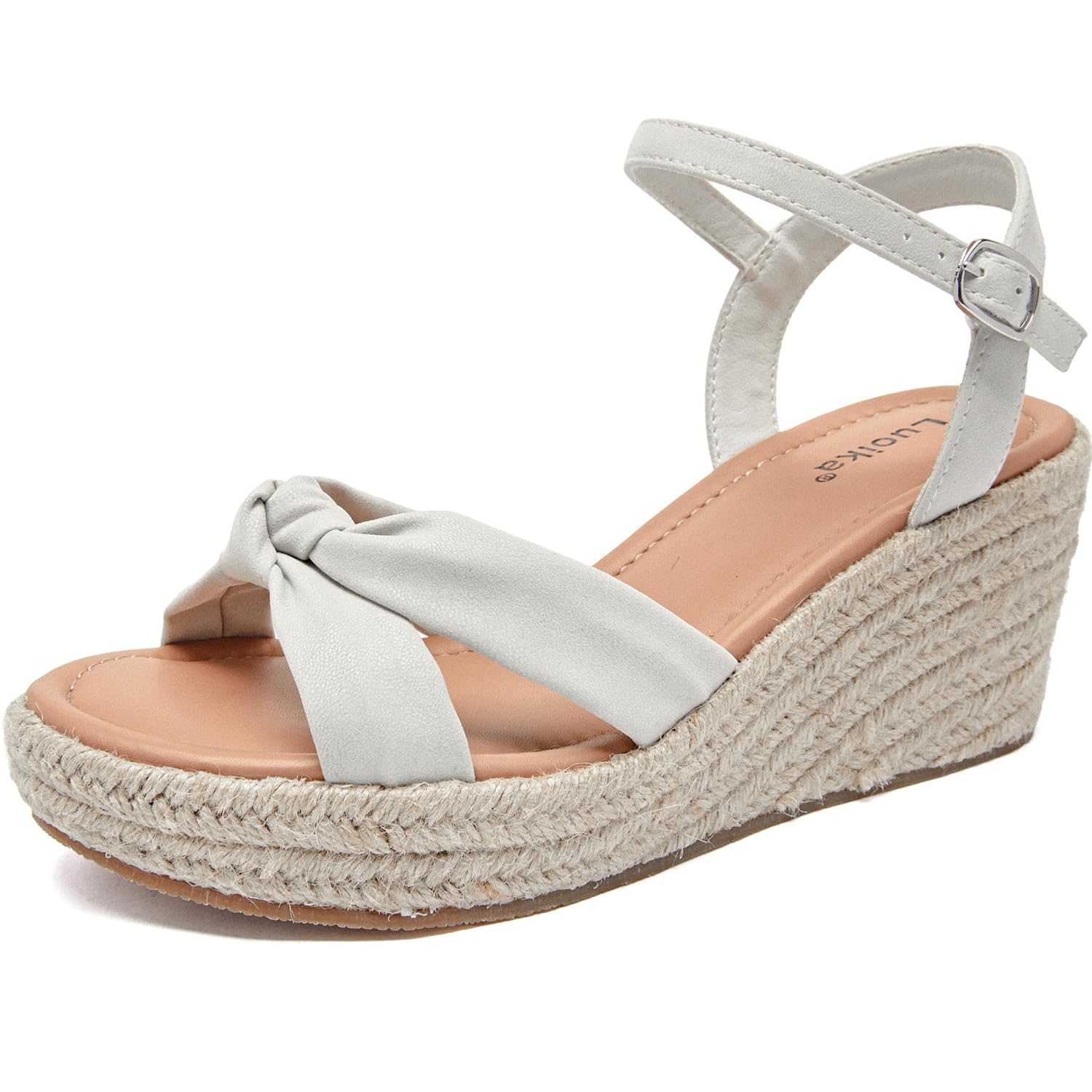 Photo 1 of Luoika Women's Wide Width Wedge Sandals, Ankle Strap Open Toe Platform Espadrille Wedge Pump Heel Women's Sandals Concise Casual Summer Shoes, White, Size 12 W
