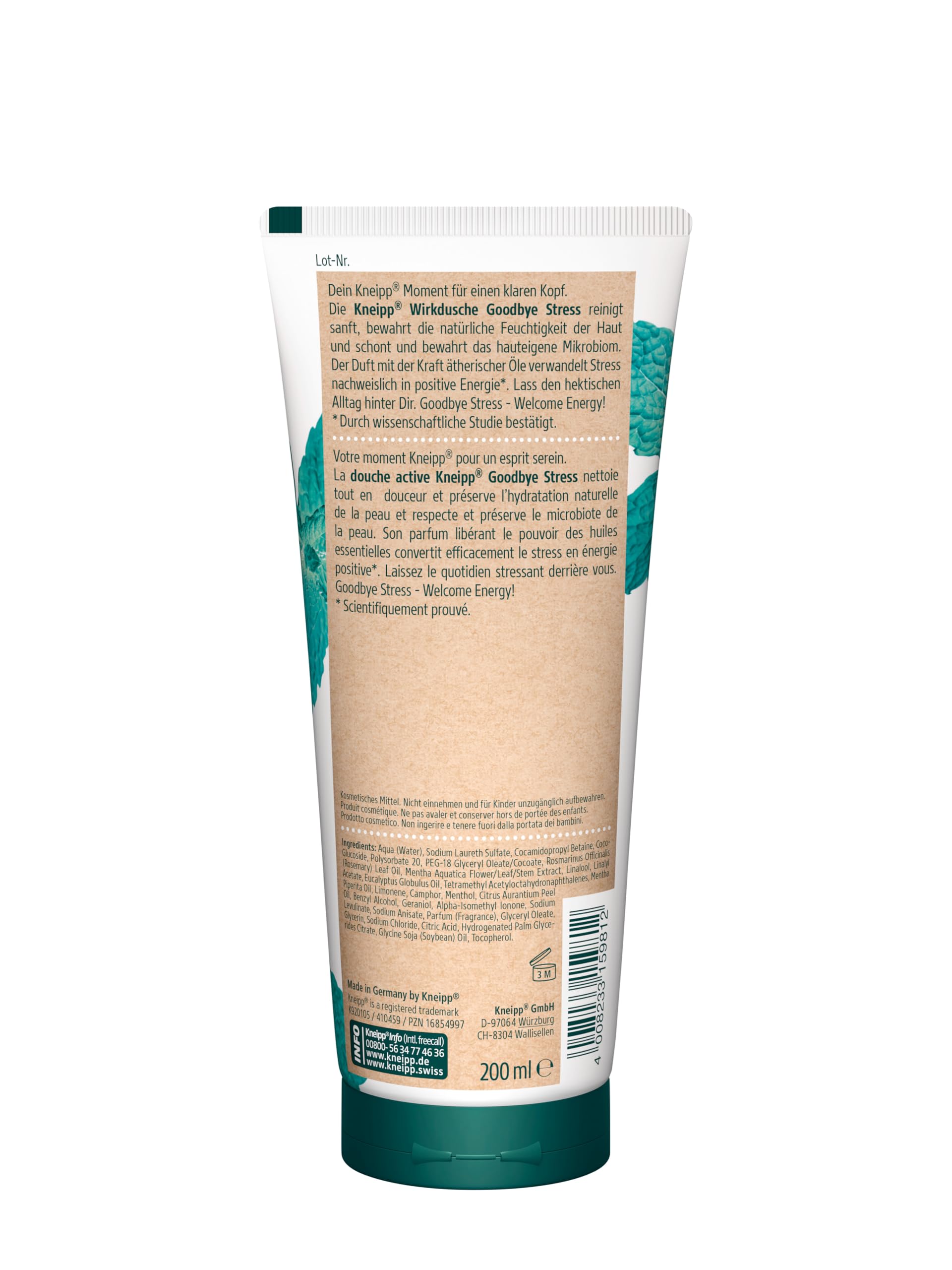 Kneipp Wirkdusche Goodbye Stress - feuchtigkeitsspendendes Duschgel mit ätherischen Ölen aus Rosmarin & Wasserminze für mehr Energie - vegan - 200ml 2