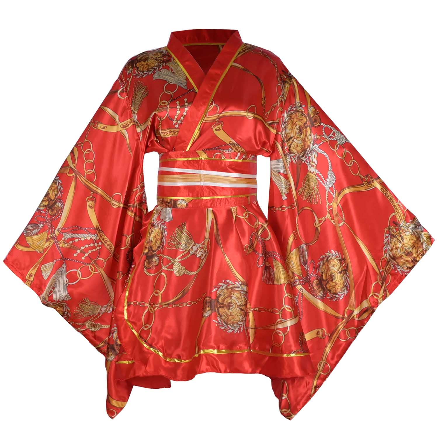 japanese short kimono dress Women's Short Kimono Dress Floral Print Japanese Traditional Sexy Geisha  Robe Bathrobe Skirt Belt Outfit