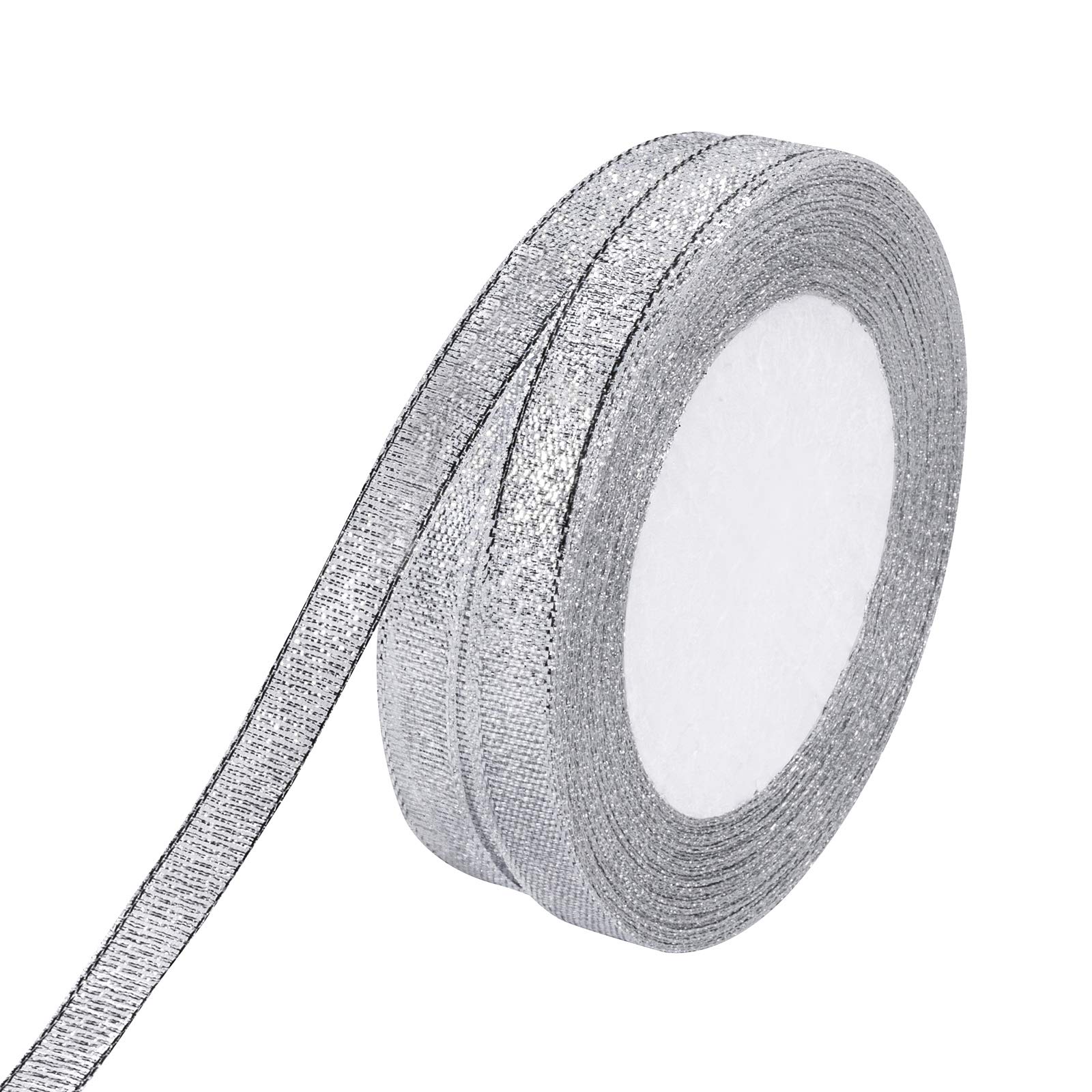 MOLSHINE 10mm x 45m Silver Organza Ribbons Shimmer Sheer Thin Glitter Ribbon for DIY,Crafts,Gift Wrapping,Festival Decorative (Silver, 10mm(3/8"))