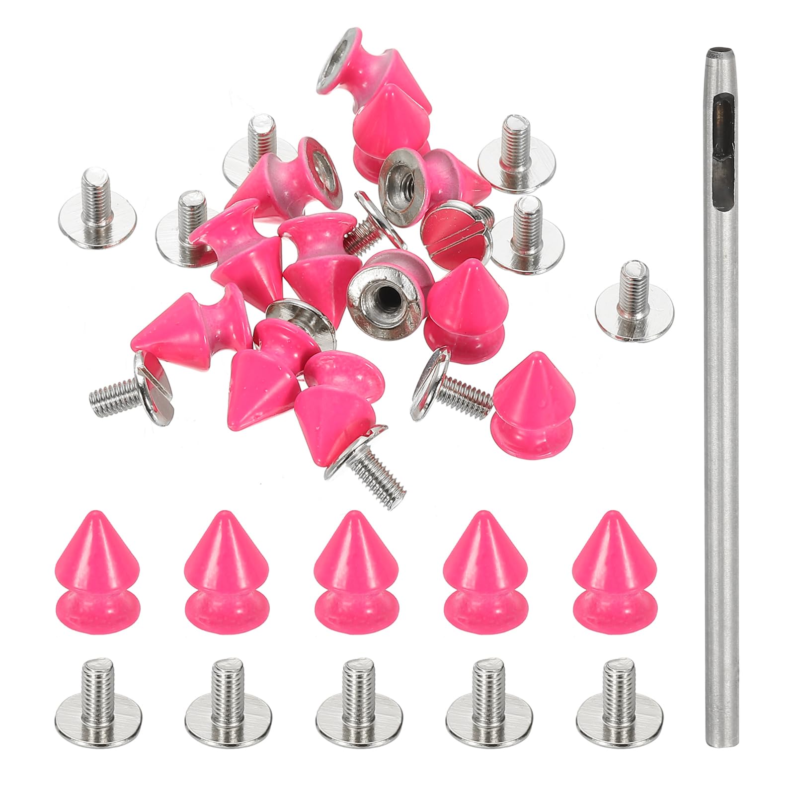 PATIKIL 12mm Studs for Clothing, 24 Sets Spikes for Clothes Studs and Spikes Leather Rivets Metal Cone Punk Spikes Screw Posts with Hole Puncher for Leather Jacket Fabric, Pine