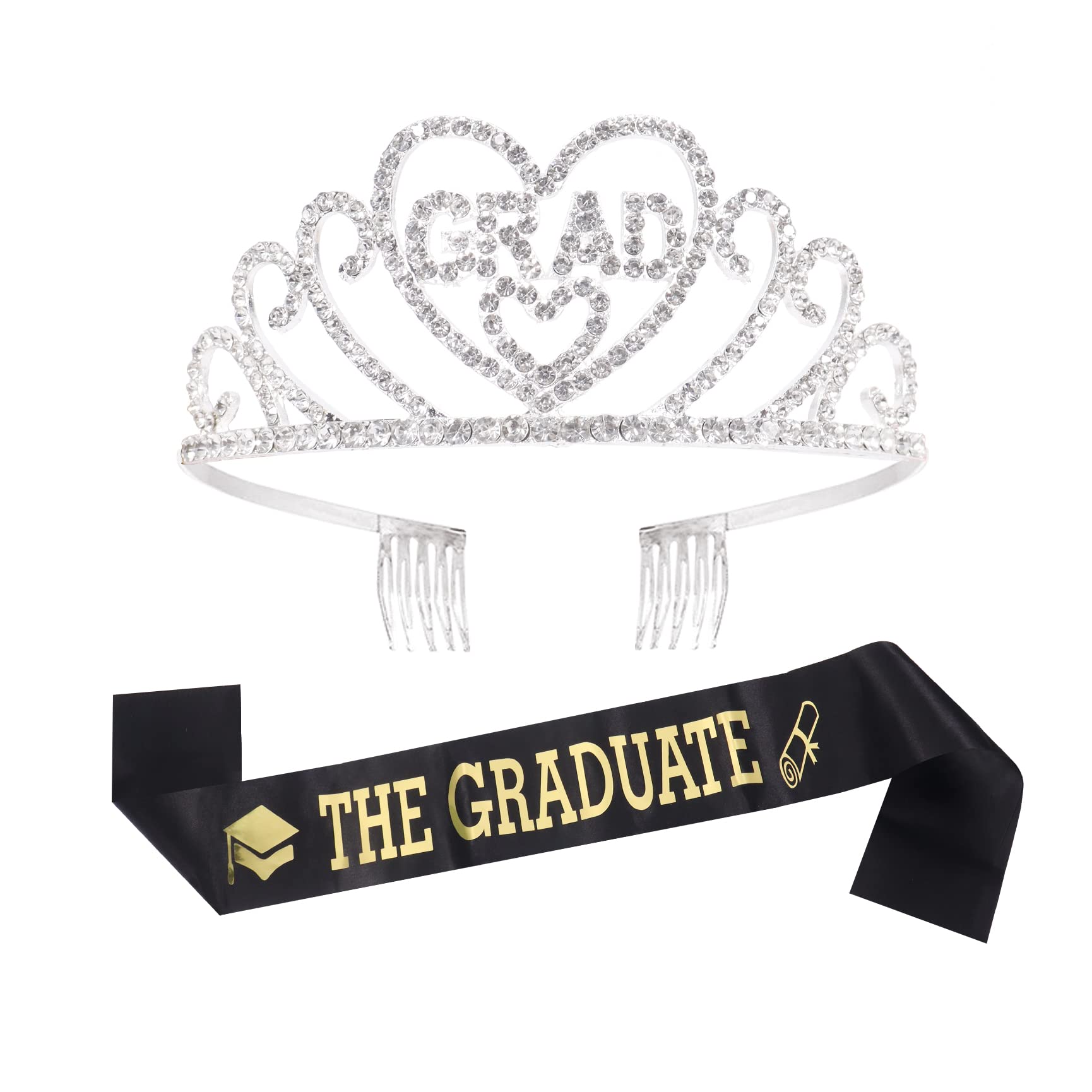 Qaziuy Graduation Sash and Tiara Kit Graduation Princess Rhinestone Crown for Graduation Party Decorations Graduation Supplies Decor