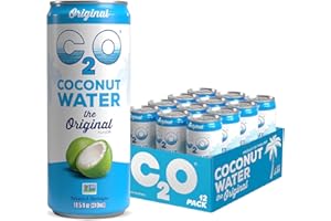 C2O - Coconut Water, The Original Flavor (12 Pack) - Made with Fresh Coconut Water - Plant Based - Non GMO - Canned Water - Natural Hydration, Electrolytes, & Potassium - 12 Slim Cans, 10.5 FL OZ