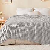 BEDELITE Blankets Queen Size for Bed, 300GSM Soft & Warm Fleece Blanket, Decorative and Giftable Striped Light Grey Blankets for Women, Men, 90"x90"