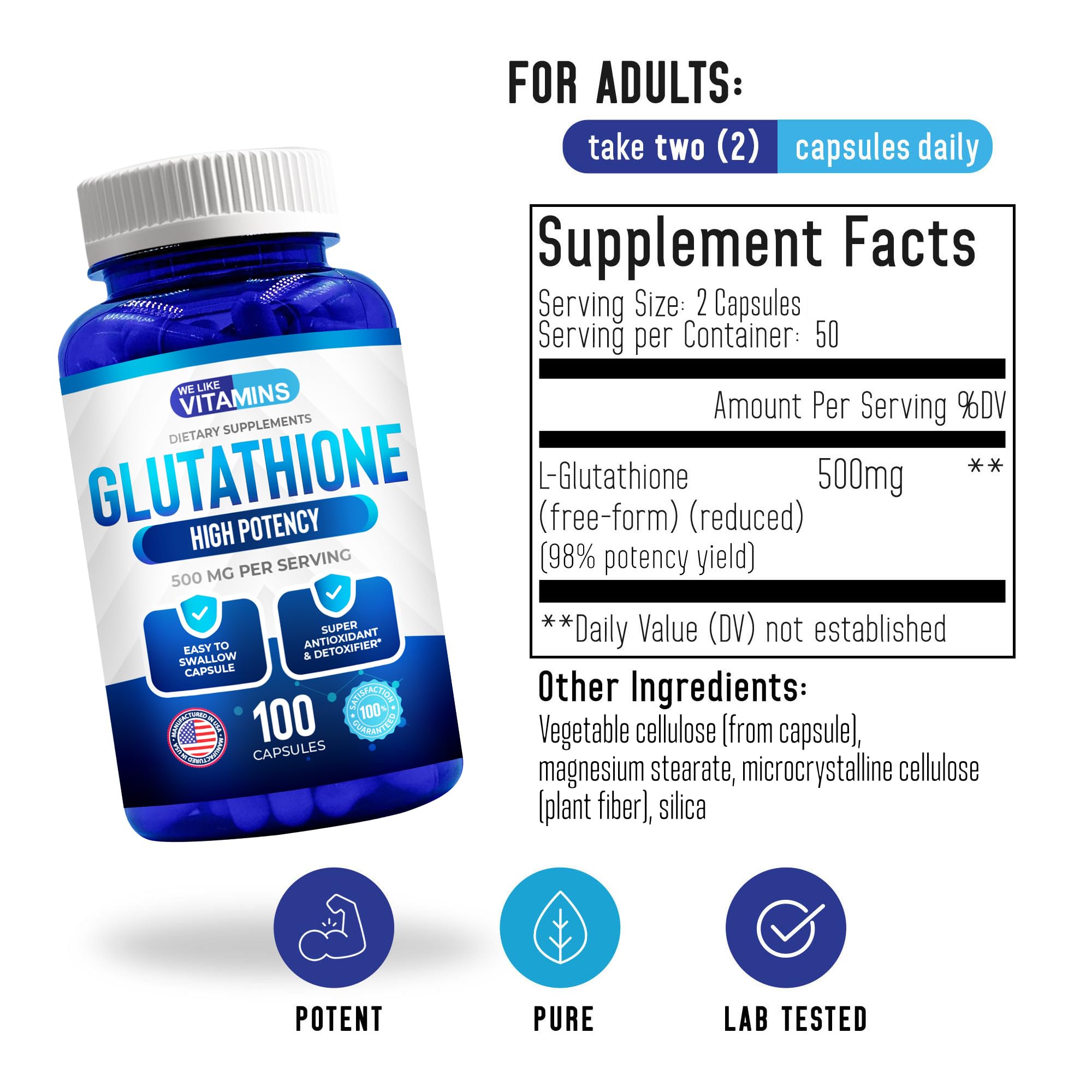 Mua We Like Vitamins Glutathione 500mg Per Serving | Manufactured in USA |  100 Glutathione Capsules | Highly Bioavailable Reduced Glutathione  Supplement | L-Glutathione Supplement for Antioxidant trn Amazon M chnh  hng 2026 | Fado