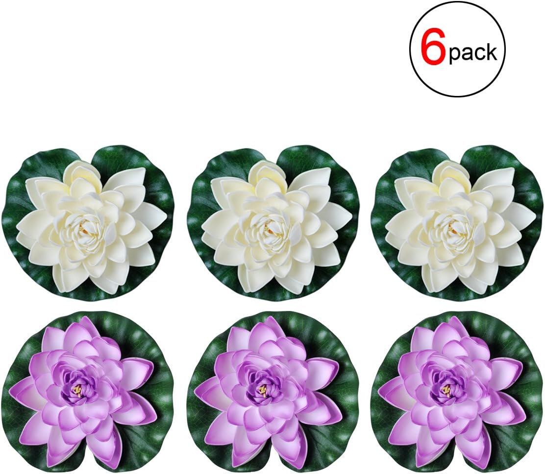 BUYDEAL 6pcs Floating Flowers Artificial Lotus Water Lilies