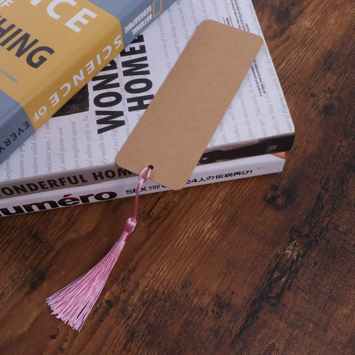 NUOBESTY 24pcs Book Page Mark Blank Paper Bookmarks with Tassel for Art Craft School Party Favor Khaki, Medium - Image 5