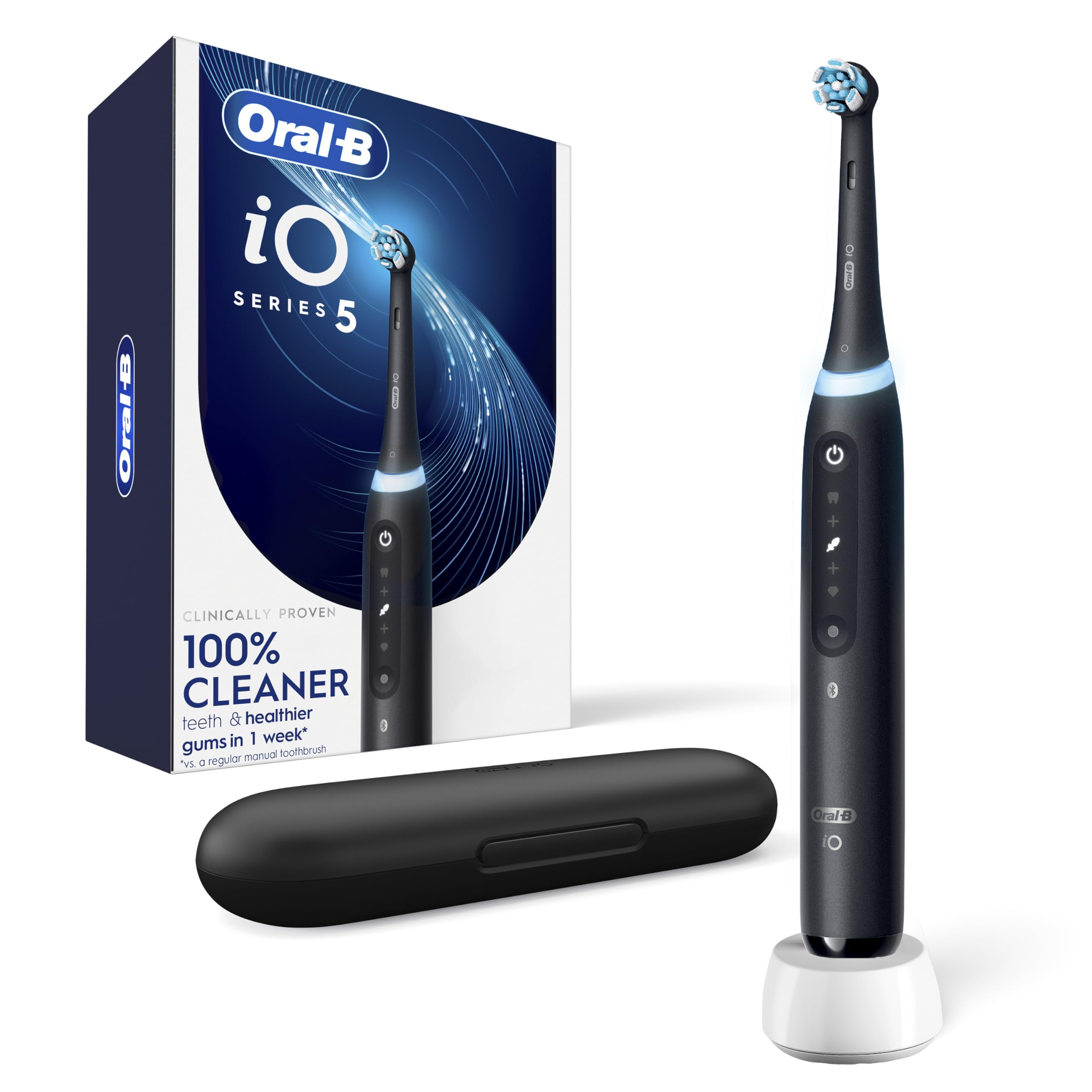 Photo 1 of Oral-B Rechargeable Electric Toothbrush, iO5 Customizable Clean, 5 Cleaning Modes, Visual Pressure Sensor to Protect Gums, Travel Case, Black