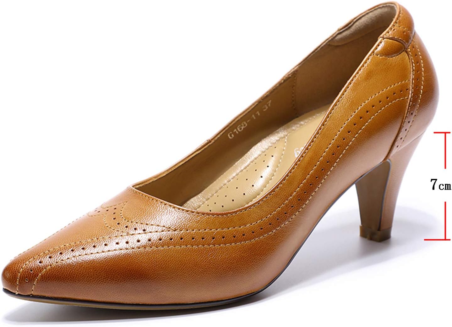 Women's Leather Pump Med Heel Pointed Toe Office Dress Shoes for Ladies