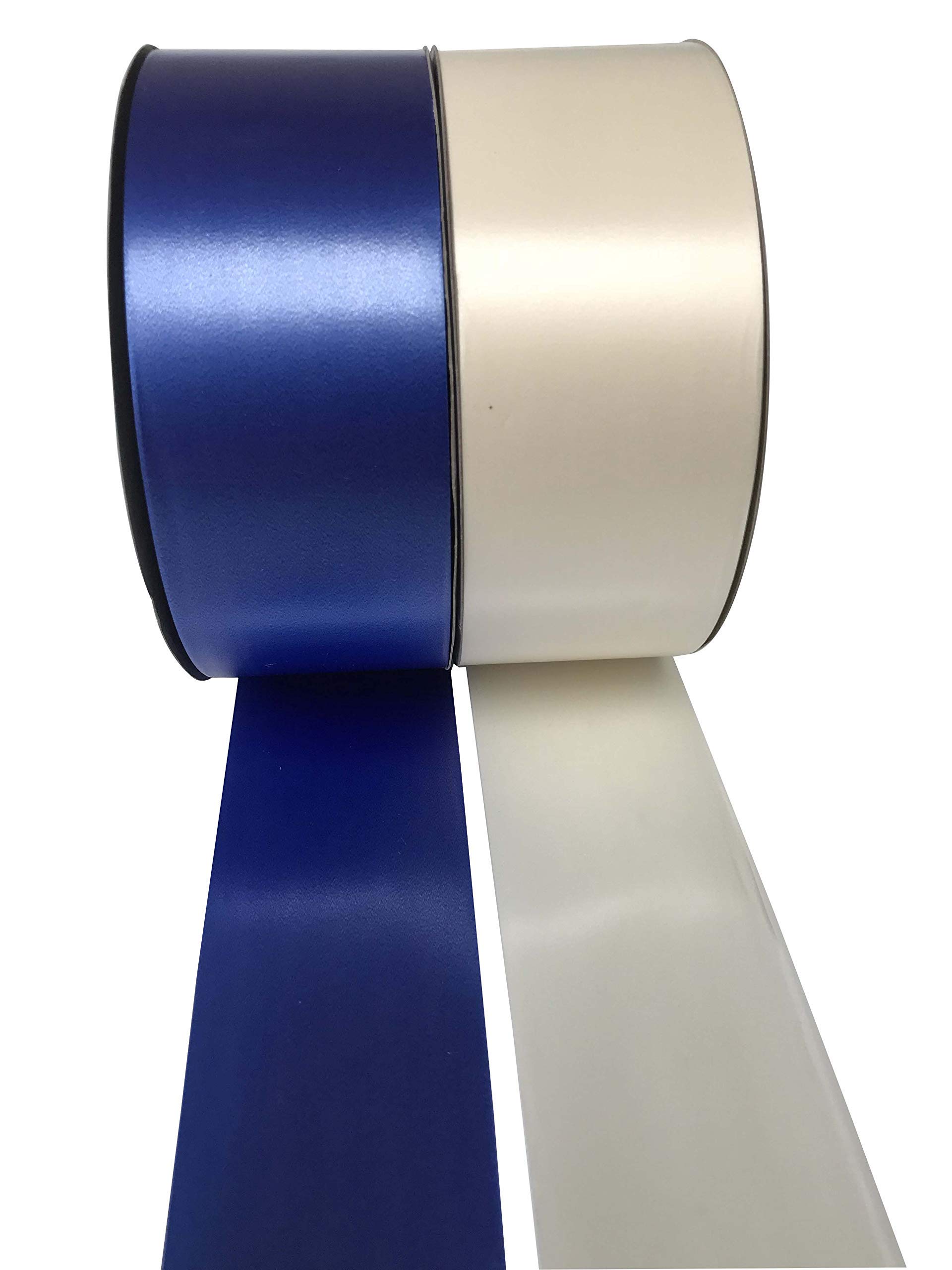 INERRA Ribbon Multipack - 2 x 100 Yard Rolls (Royal Blue & Ivory) Wedding Flowers Gift Decoration & Christmas