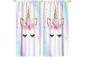 SXXLDNG Kids Unicorn Curtains Rainbow Unicorn Window Curtain Fabric Thermal Insulated for Girl Room 42X45 Inch Decor
