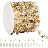 13 Feet Mixed Color Natural Stone Chain Links Gold Plated Brass Chain for Jewelry Making with Lobster Clasps Jump Rings