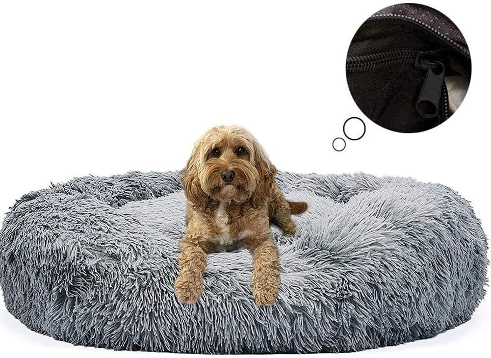 Fluffy Dog bed, Round Donut Shape, Washable Cover, Oversized Pet Cat