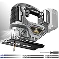 Cordless Jig Saw for Dewalt 18v 20v Max Battery, Jigsaw Tool Brushless,Variable Speed 2900 RPM, Bevel Angle (0°-45°), 3 Orbital Action, LED Light for Straight/Curve/Circle Cutting (No Battery)