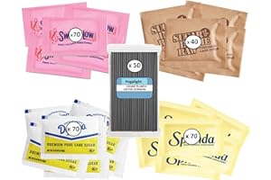 Pogalight Premium, Sugar and Sweeteners Variety Pack (300-Pack) - 70 Pure Cane Sugar, 40 Brown Sugar,70 Yellow Stevia, 70 Pink Sweetener, 50 Stirrers - Perfect for Coffee, Tea, Baking, Office, Restaurant,