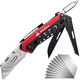 Folding Pocket Utility Knife Box Cutter with Flat Head and Phillips Screwdriver, Razor Knife with Quick Change Blades Lock Ba