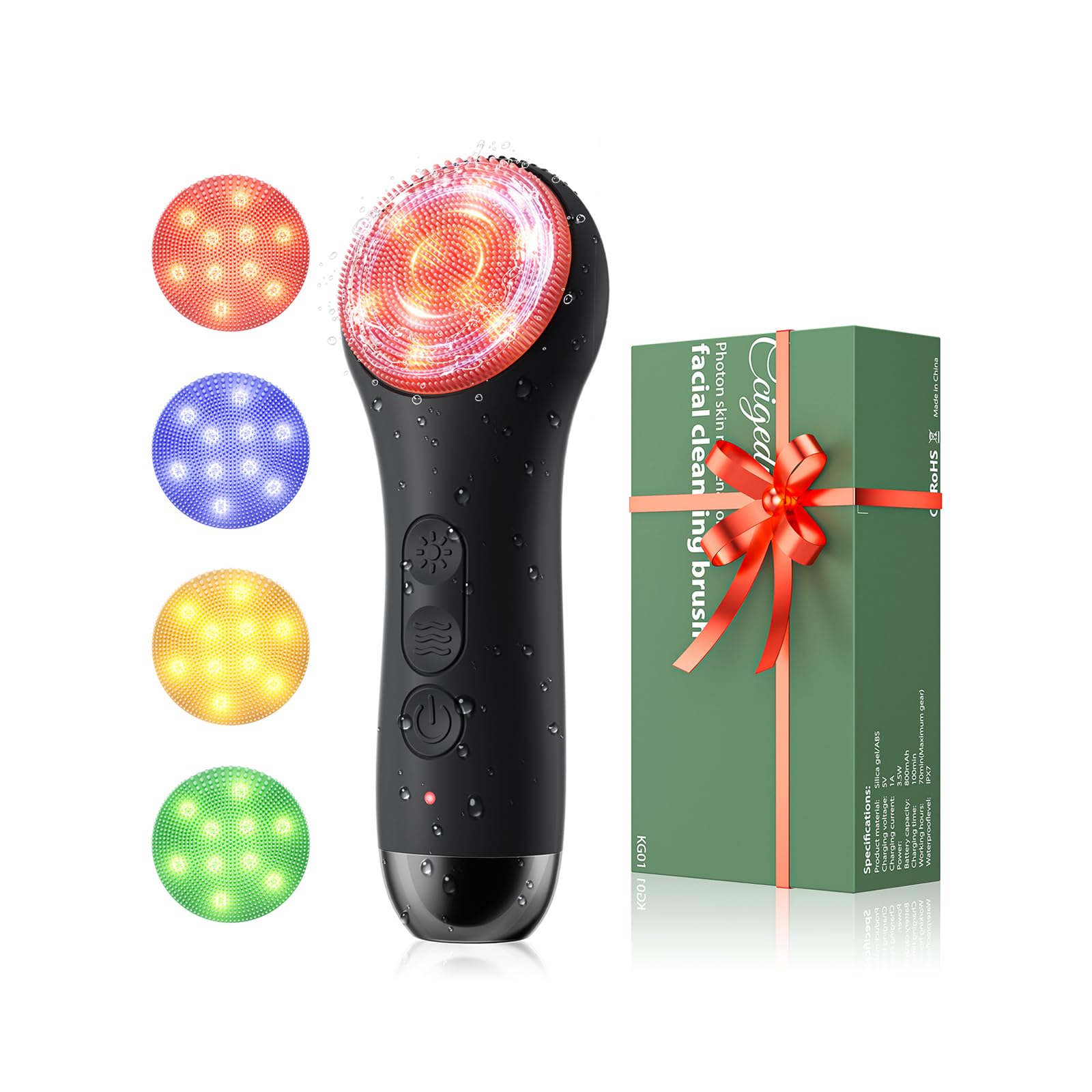 Photo 1 of *Needs batteries/unknown* Facial Cleansing Brush Electric Face Scrubber - Rechargeable Face Cleansing Brush with 4 LED Gentle Light Silicone Heat and Vibration Exfoliator Massage Deep Cleansing,IPX7 Waterproof,Ideal Gift?