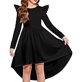 Arshiner Girls Dresses Ruffle Long Sleeve High Low Flowy Swing Casual Party Dresses with Pockets for 5-12 Y