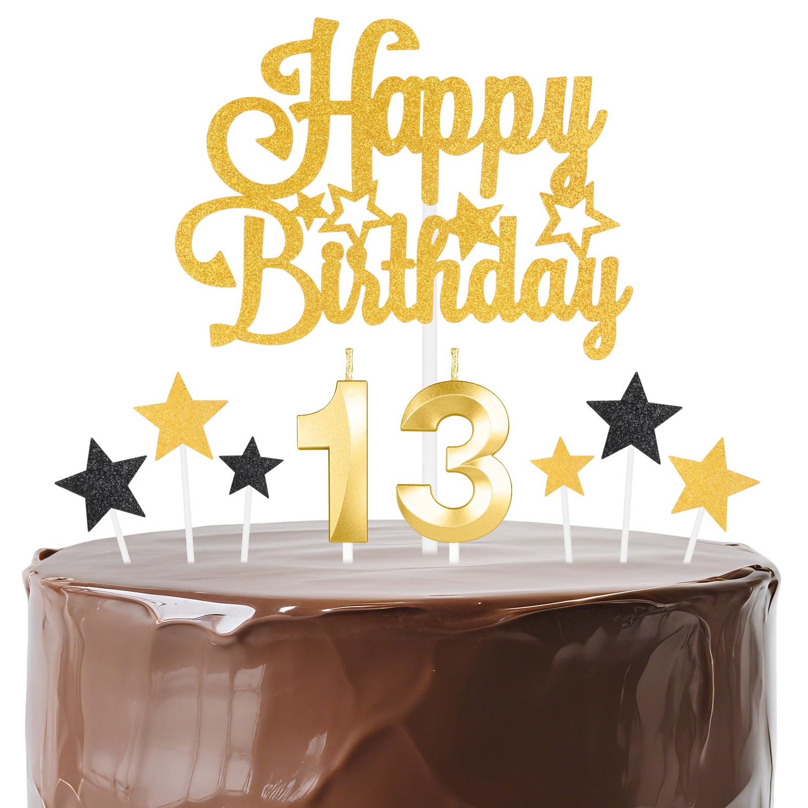 mciskin Gold Birthday Candles Set,Girl Boy 13th Birthday Decorations,Golden Number 13 Candle for Cake,Gold Candles Cake Toppers with Star for Girls Boys Birthday Party Anniversary Decorations
