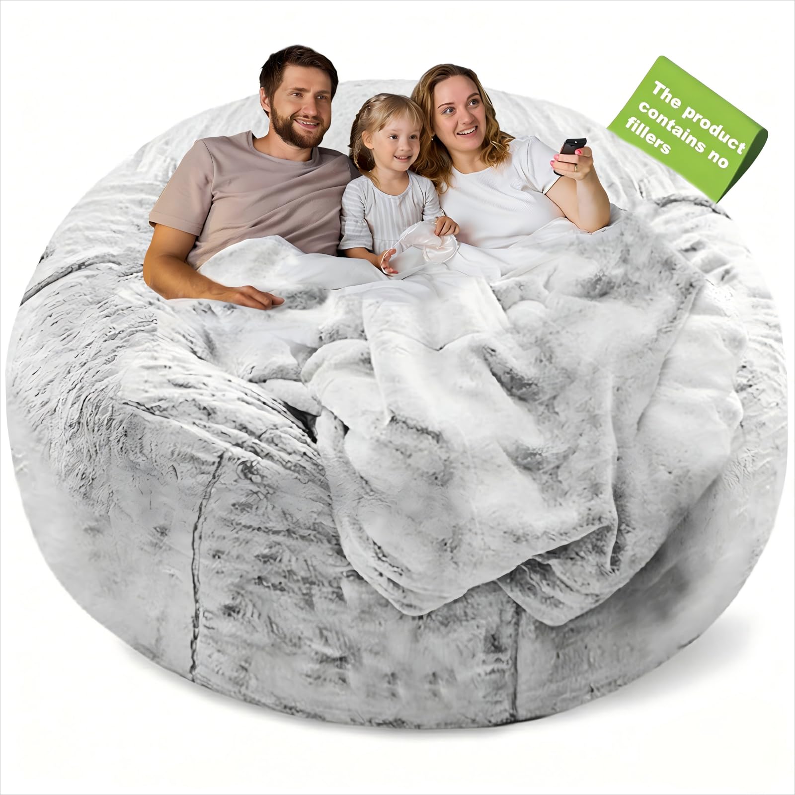 Photo 1 of YudouTech (No Filler Bean Bag Chair Cover Without Filler,Big Round Soft Fluffy PV Velvet Washable Bean Bag Lazy Sofa Bed Cover for Adults,Living Room Bedroom Furniture Outside,6ft Snow Grey