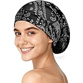 YFONG Mulberry Silk Hair Bonnet for Sleeping Women Men, Real Silk Lining, Not Satin, Stay On All Night Sleep Bonnet with Adjustable Strap for Curly Short Long Fine Hair, Black