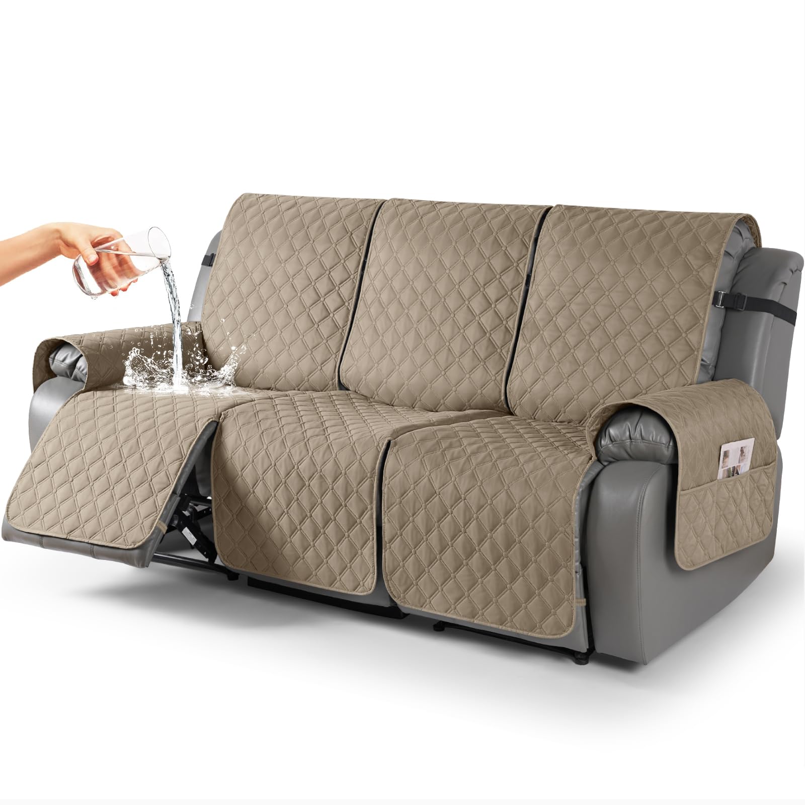 Photo 1 of TAOCOCO 100% Waterproof Recliner Covers, Recliner Sofa Covers with Leg Straps, Reversible Recliner Couch Cover for Reclining Chair, Washable Couch Protector for Pets Kids(3 Seater, Khaki)