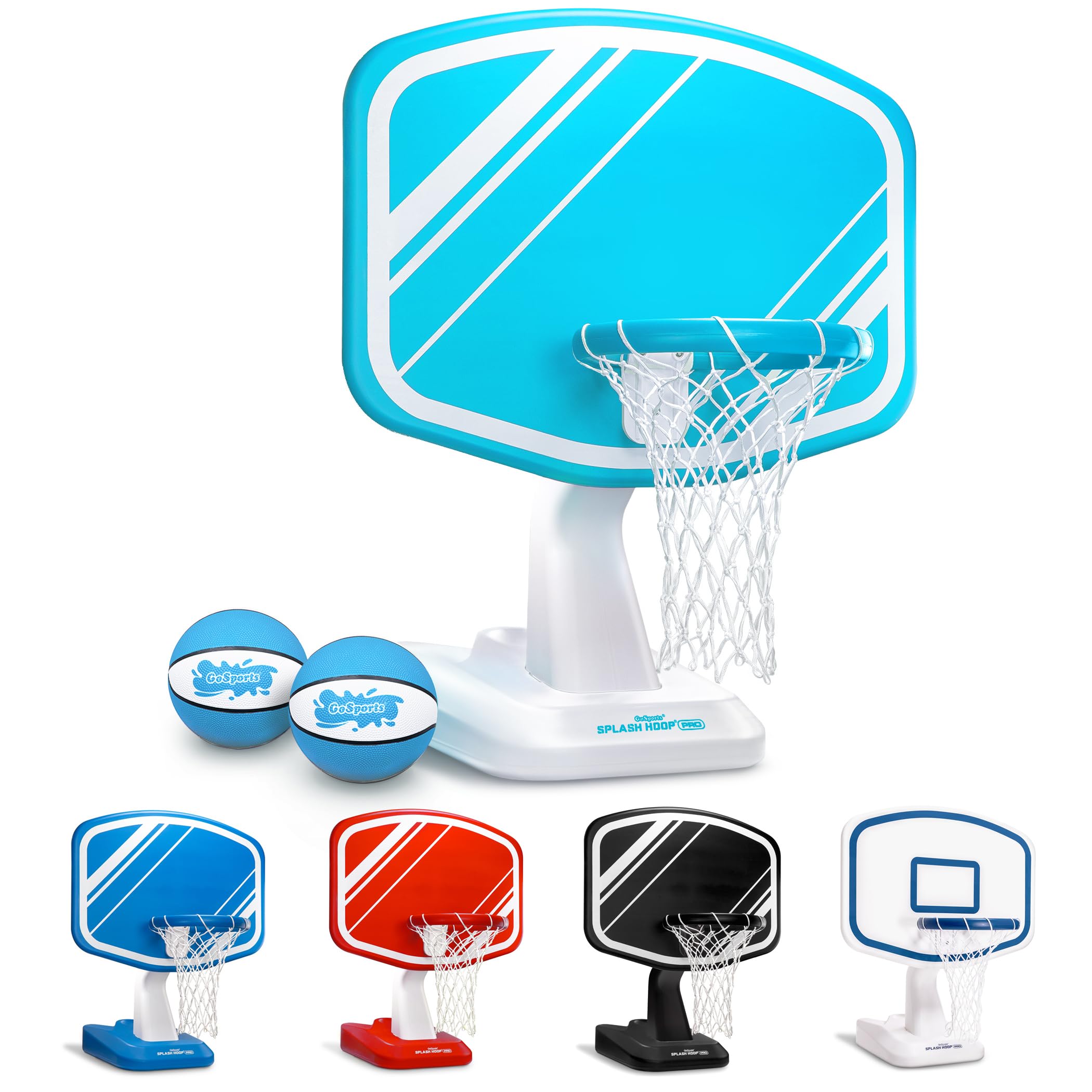 GoSports Splash Hoop PRO Swimming Pool Basketball Game, Includes Poolside Water Basketball Hoop, 2 Balls and Pump – Aqua