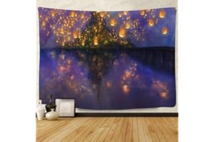 F-FUN SOUL Night Castle Tapestry, Large 80x60inchs Soft Flannel, Cartoon Castle lantern Fuzzy Pattern Wall Hanging Tapestries for Bedroom Living Room Decor DSFS761