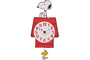 MARK FELDSTEIN & ASSOCIATES Mark Feldstein, Peanuts Snoopy's Dog House with Woodstock Pendulum Pal Wall Clock, 12 Inch