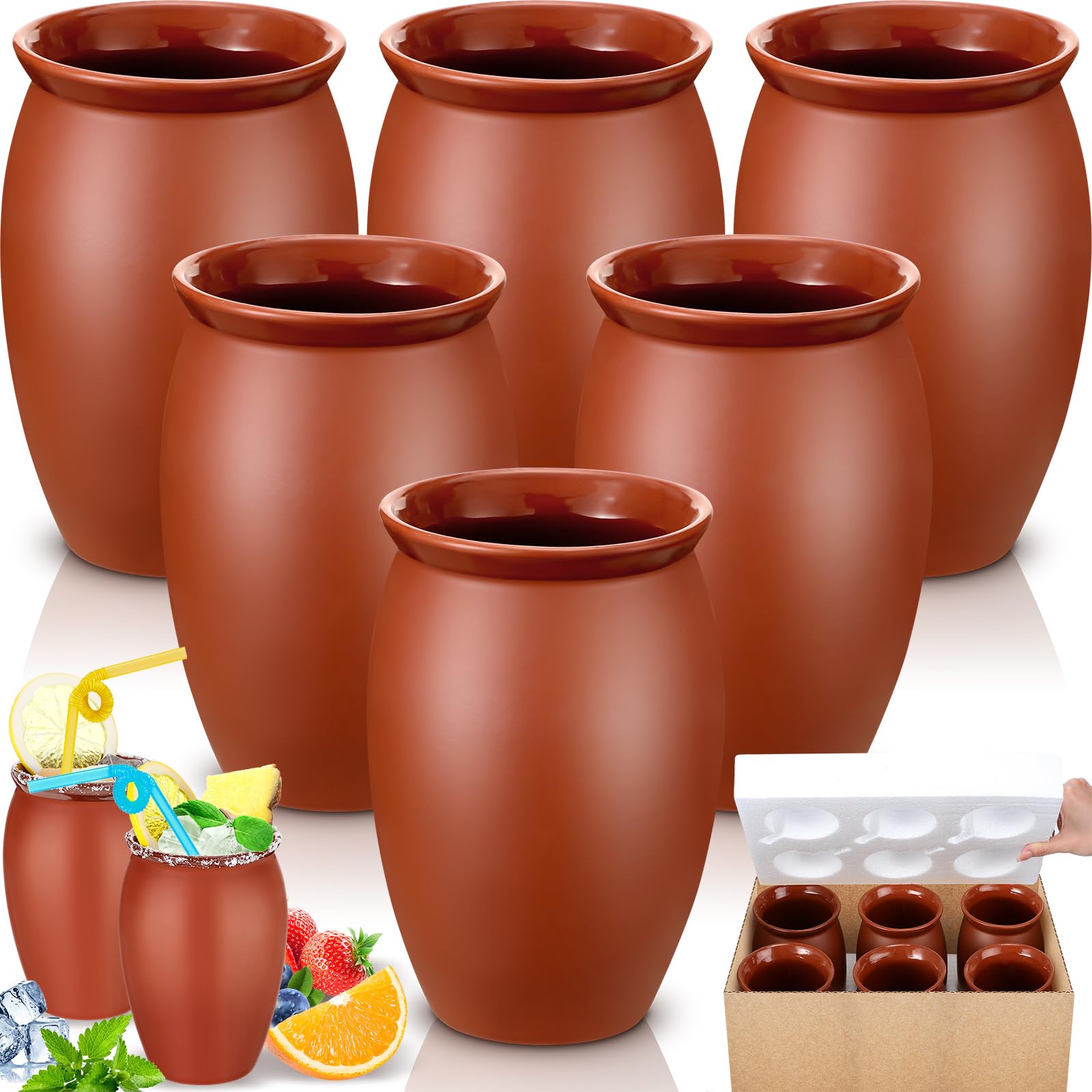 Photo 1 of Gejoy 6 Pcs 35 oz Large Cantaritos De Barro Mexicanos High Capacity Cantaritos Shooters Pottery Cocktail Glasses for Margaritas Mojitos Mexican Mexicanos Cocktail Cups