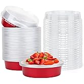 Beasea Disposable Mini Pie Tins with Lids, 50 Pack 4” 8oz Bright Red Aluminum Baking Foil Tins Small Round Tart Container for Individual Dessert Cupcake Muffin Cheesecake Ramekin Quiche Oven Dishes