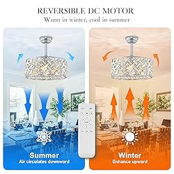 CATINER Chrome Crystal Caged Ceiling Fans with