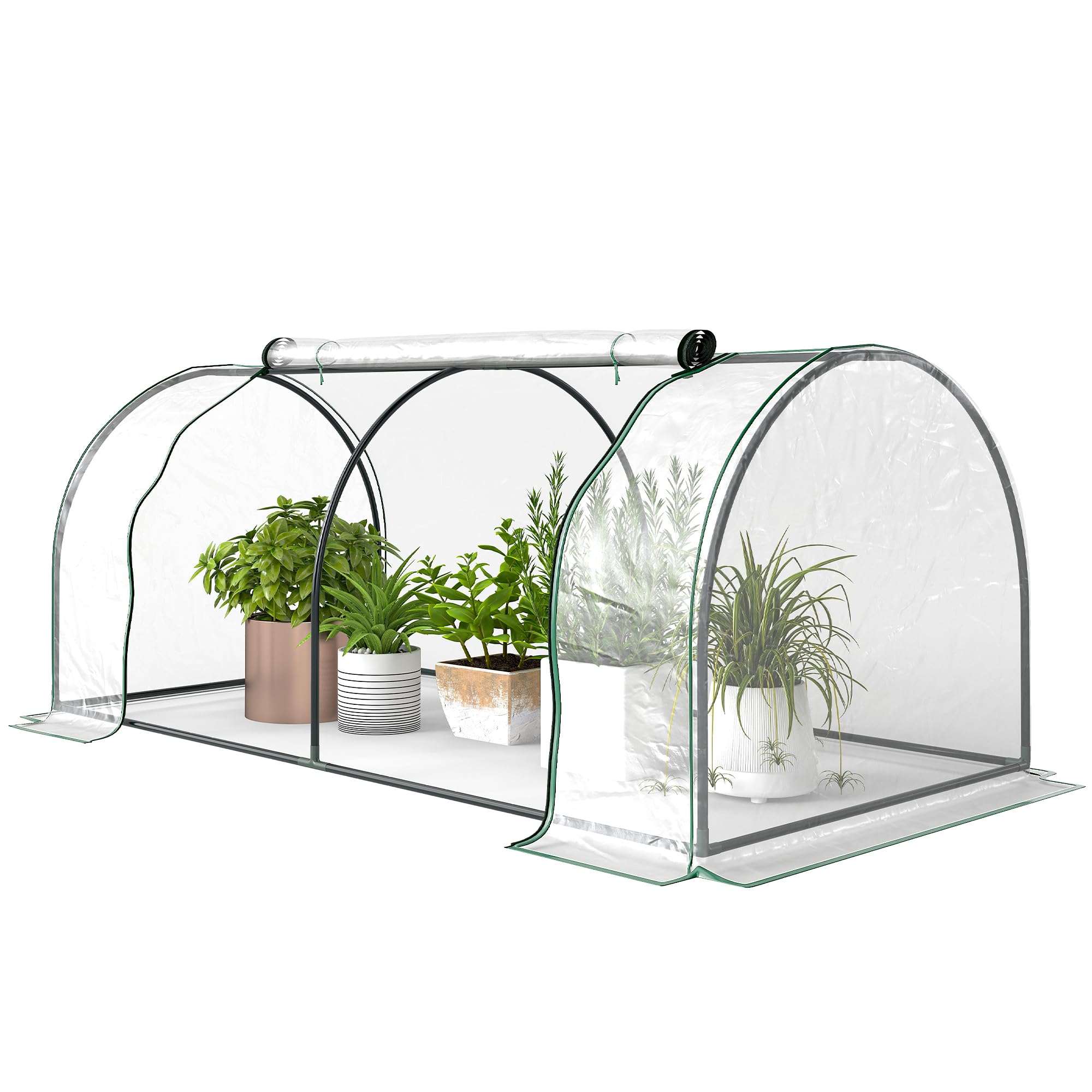 Outsunny Mini Greenhouse, Small Polytunnel Green House with Zipped Doors, Steel Frame for Garden Patio, 200 x 100 x 80cm, Clear