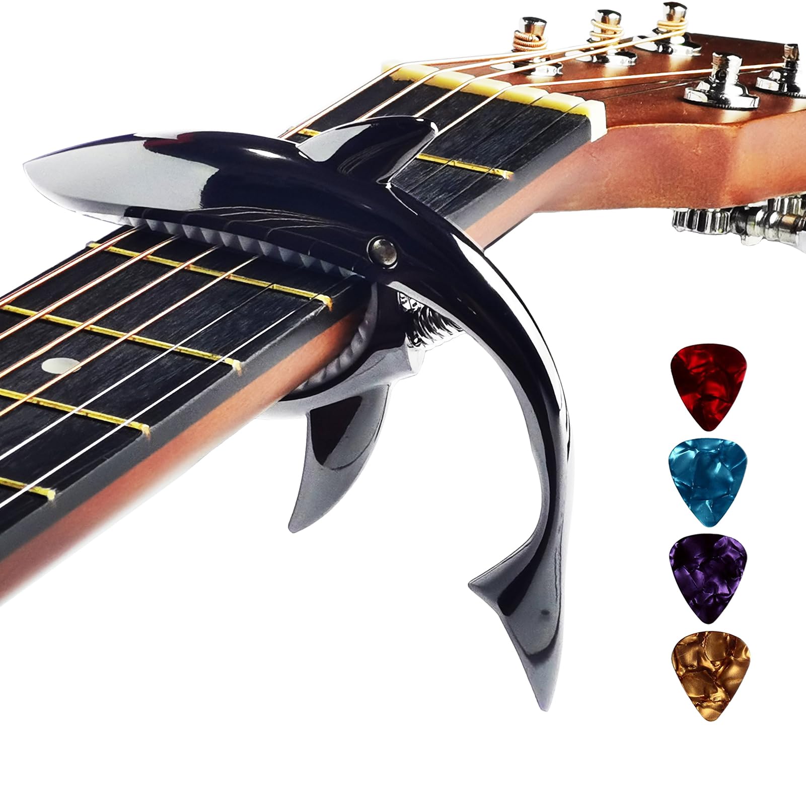 Junlego Guitar Capo Zinc Alloy Guitar Capo Shark Capo for Acoustic & Electric Guitar, Looks Cool & Durable (Black) (junlego-001)