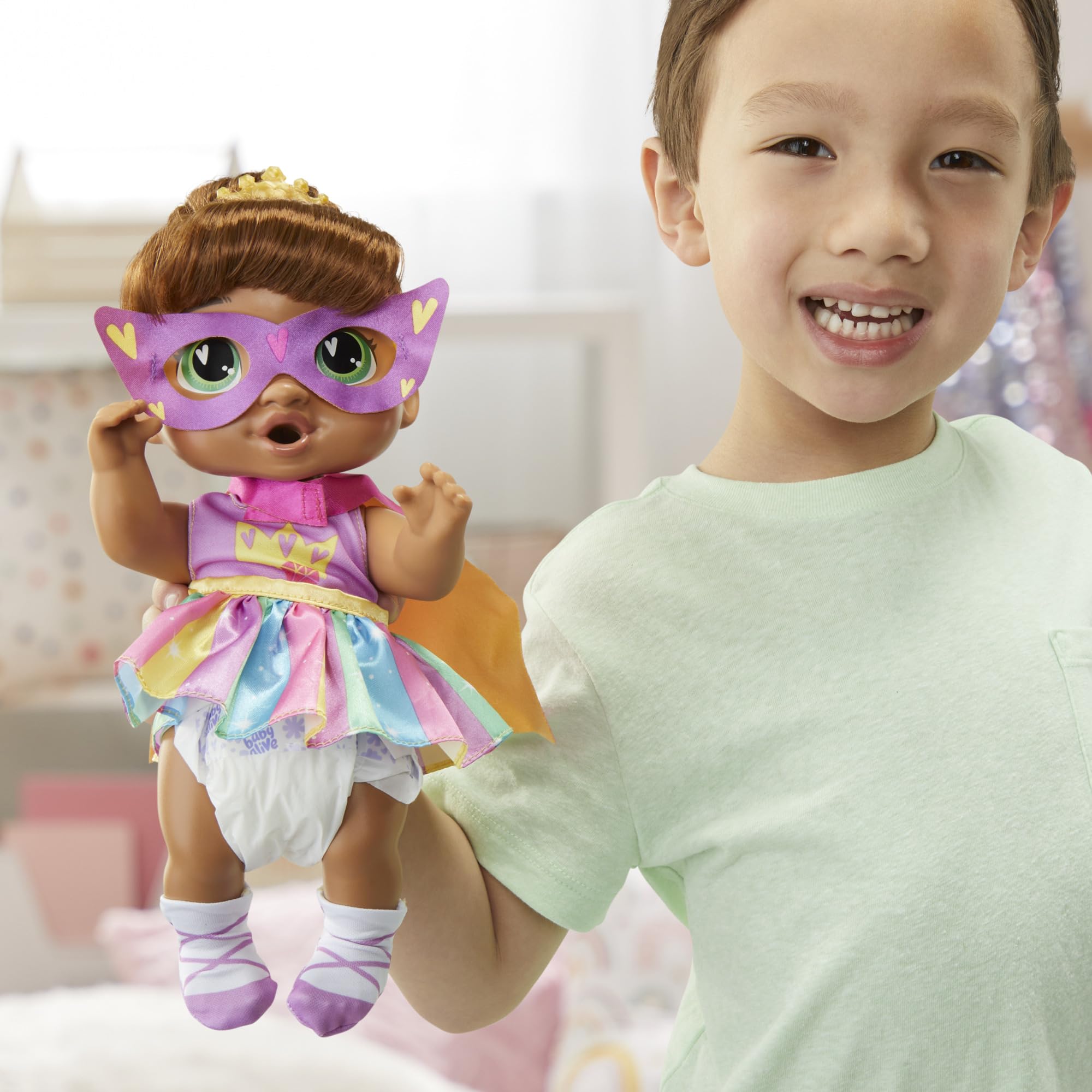 Baby Alive Super BFF Sophia Sparkle Brown Hair Dress Up Baby Doll Playset, 11 Inches, Toys for 3 Year Old Girls & Boys & Up (Amazon Exclusive)