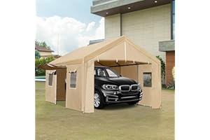 ACONEE Carport 10×20 FT Heavy Duty Car Canopy with Ventilated Windows, Removable Sidewalls & Roll-up Doors, Portable Garage Boat Party Tent, Reinforced Triangular Beam, All-Season Tarp for SUV, Truck