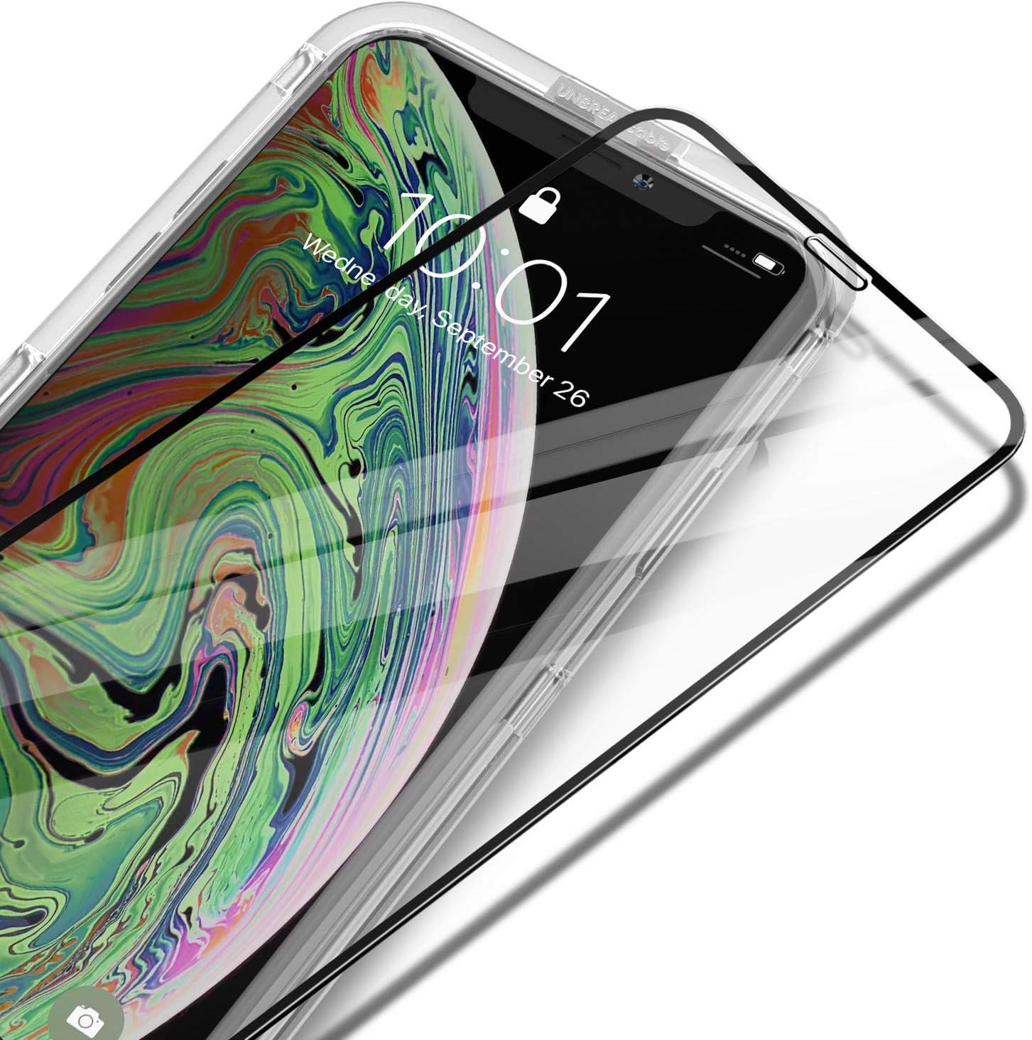 UNBREAKcable iPhone XS Max Full Coverage Screen Protector - [Easy Installation Frame] Double Defence Tempered Glass Screen Protector for 6.5” iPhone XS Max (2018)