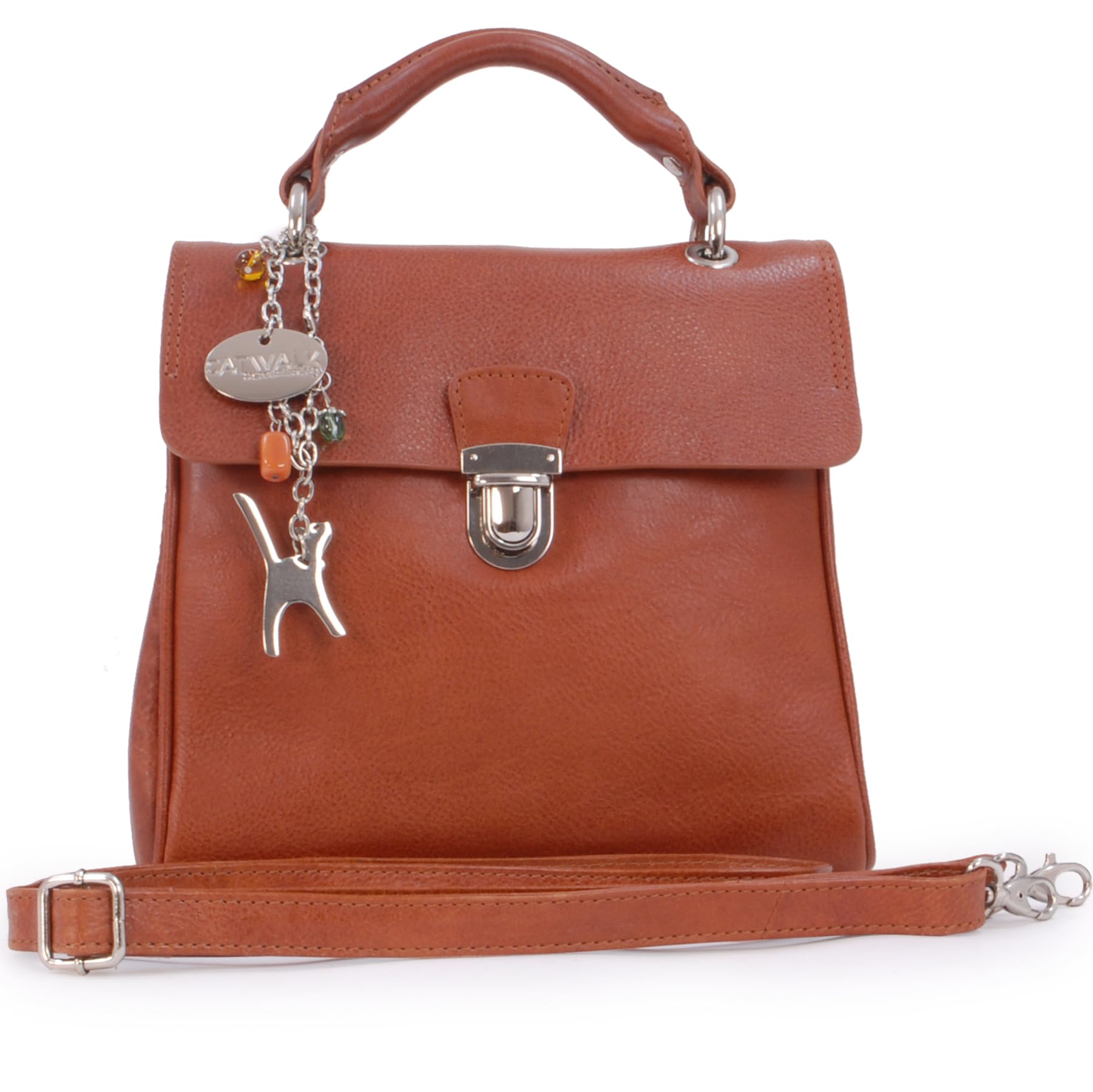 Catwalk Collection Handbags - Women's Leather Cross Body Bag - Medium Top Handle Bag - Adjustable Detachable Shoulder Strap - Pandora - Tan