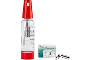 Asfolia Portable Sparkling Water Maker - Travel Soda Maker for Home & Outdoor, 1L Carbonating Bottle, 10 Pack CO2 Cylinders, Compact Carbonated Water Machine for Flavored Drinks, Soda Machine (Red)