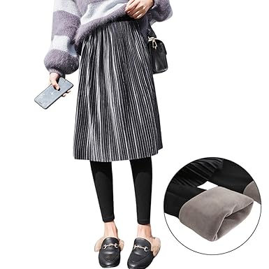 Amazon レギンス付き レディース ロング プリーツスカート 無地