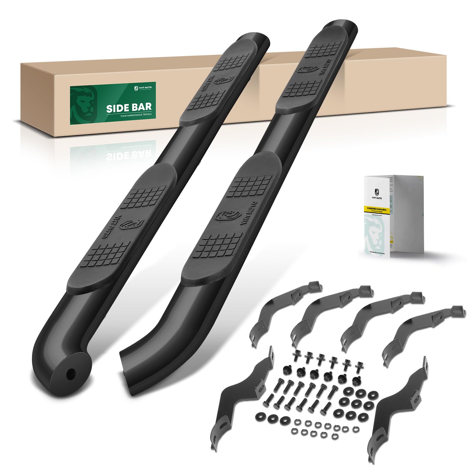 Photo 1 of YHTAUTO 4 Inch Running Boards Fit Ford Bronco 2021 2022 2023 2024 4-Door SUV, Oval Bent Ends Side Steps Carbon Steel Step Bars Off-Road Exterior Accessories
