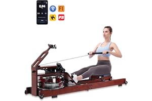 ECHANFIT Magnetic/Water - Rowing - Machine for Home Use with 16 Levels Adjustable Resistance/Bluetooth Monitor, App Supported, Wood Foldable Rower Machine 330-350lbs Max Load with Phone Holder