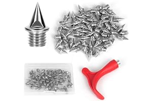HUIJIACHUANG 1/4 Inch Track Spikes, 60 Pieces Shoe Spikes with Spike Wrench, Replacement Spike for Field Sprint Sports, Running, Golf and Cross Country, Steel Material, Silver Color