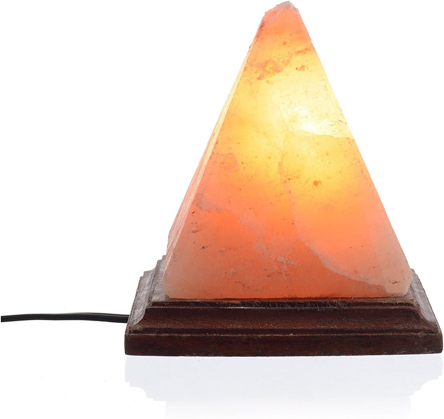 ShartPro Pyramid Natural Himalayan Salt Lamp - Handcrafted from Himalayan Rock Salt Crystals - Beautiful Genuine Neem Wood Base - with 6" UL Cord and Dimmable Switch + 2 Color Bulbs, Clear and Red
