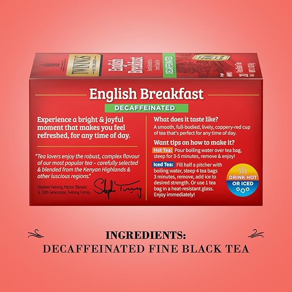 TWININGS ENGLISH BREAKFAST TEA, DECAFFEINATED BLACK TEA – LIVELY AND REFRESHING DECAF TEA BAGS INDIVIDUALLY WRAPPED, 50 COUNT