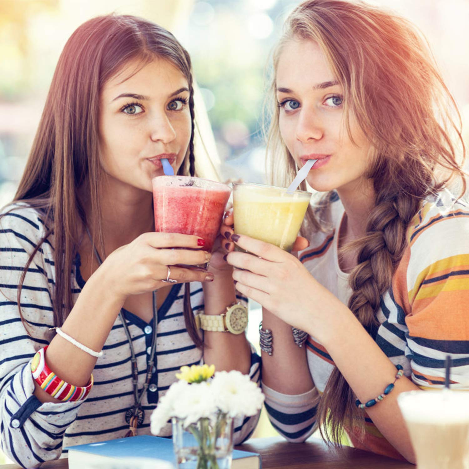 Reusable Collapsible Straws Folding Silicone Straws Food-Grade Drinking Straws - 2 Sets(4 Straws) (Blue)