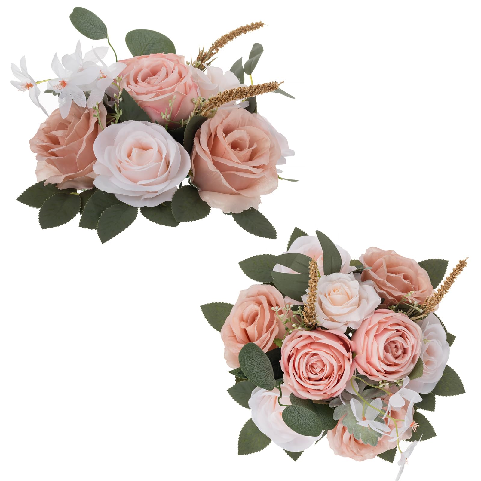 BLOSMON Artificial Flowers Ball Wedding Centerpieces 2 Pcs Dusty Pink Rose Artificial Flower Center Pieces Decoration for Table Silk Kissing Ball Faux Floral Bouquet Arrangements Home Party Decor