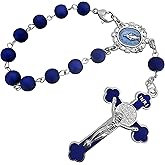 TALISMAN4U Saint Benedict One Decade Car Rosary for Rearview Mirror Virgin Mary Medal Deep Blue Rosary Beads Catholic Evil Protection Auto Rosary for Women Men