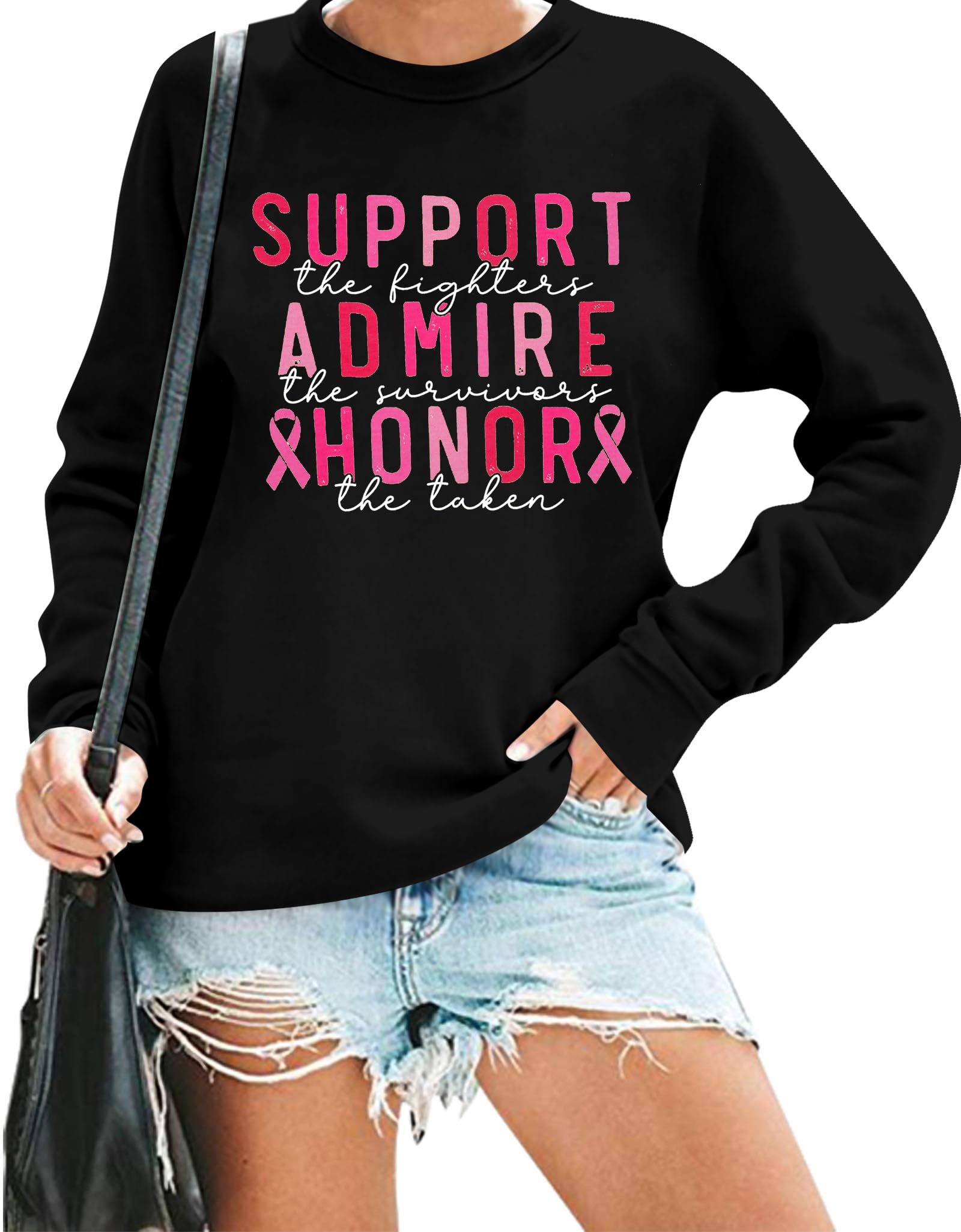 Photo 1 of Breast Cancer Awareness Sweatshirt Women Pink Ribbon Shirts Support Admire Honor Shirt Inspirational Pullover Top